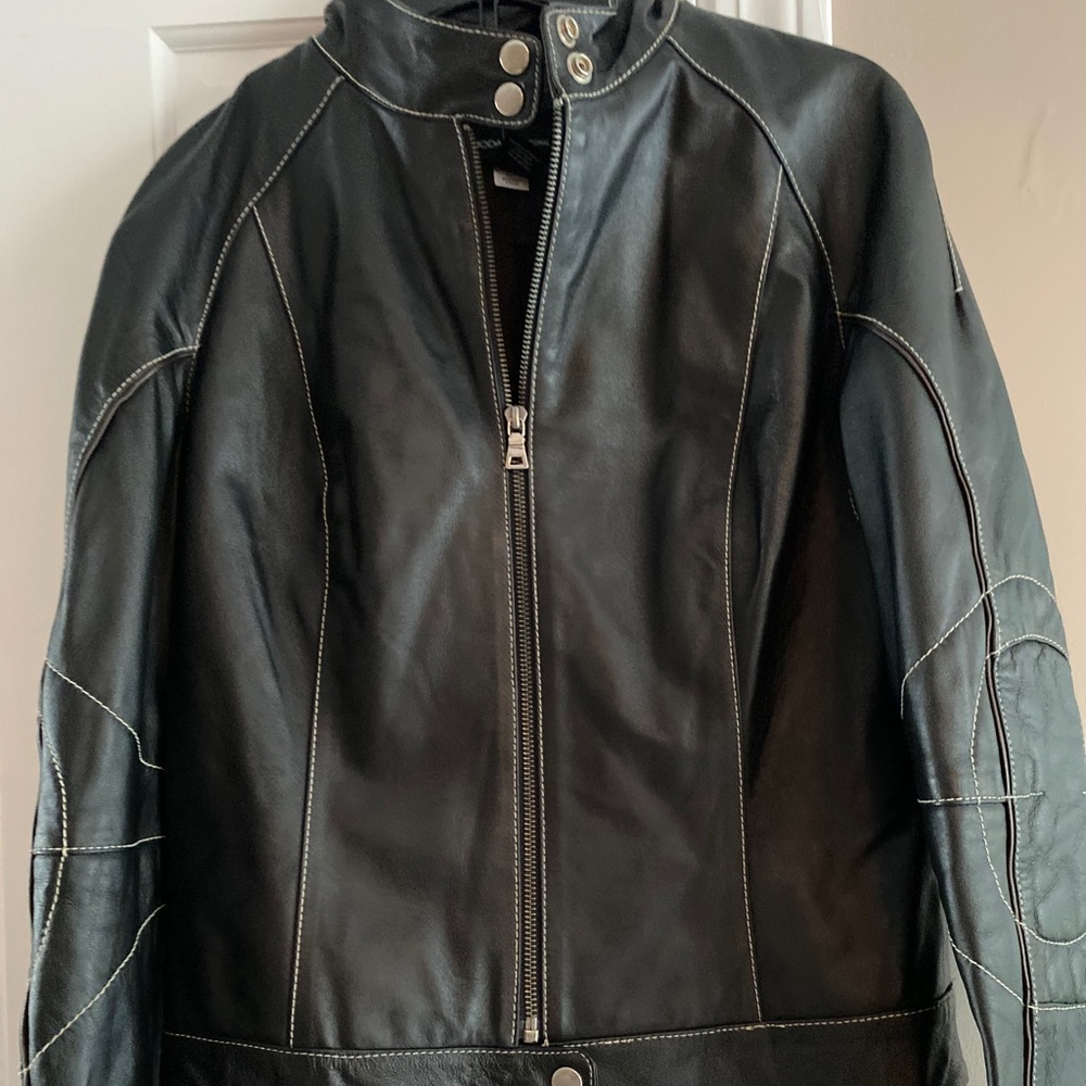 Fitted black leather jacket